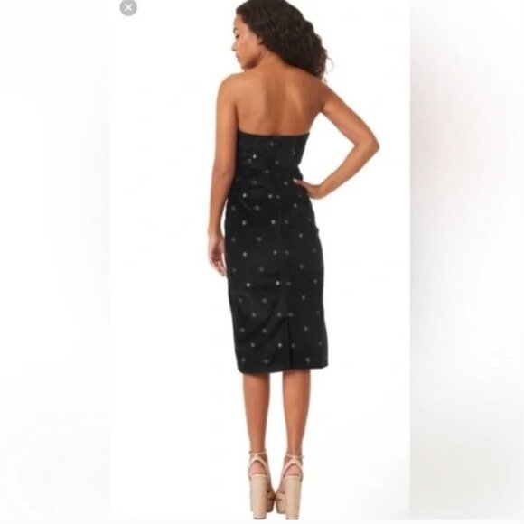 Misa | Embroidered Velvet Evil Eye Elegant Black Strapless Dress - Picture 3 of 10